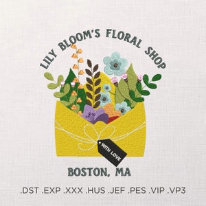Floral Envelope Machine Embroidery Design, Flower Shop Embroidery Pattern, Bouquet PES File, Gift Tag Stitch Design, Floral Envelope Design