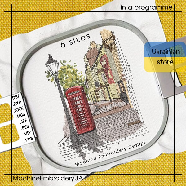 Street of London Machine Embroidery Design - Fichiers de Broderie Peinture Street of London - 6 tailles - Téléchargement instantané