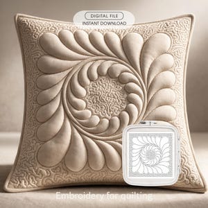 Stickmuster „Trapunto Feathers“ für Quilts, großes Quiltblockmuster, Stickdatei für Stickmaschinen, 9 Größen bis zu 13x13 Zoll, Sofort-Download