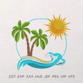 Tropical Island Machine Embroidery Design - Holiday Embroidery Files - Palm Trees Download Embroidery - 6 Sizes - Instant Download