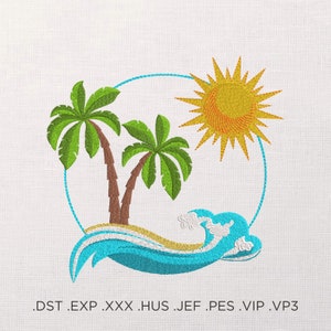 Tropical Island Machine Embroidery Design - Holiday Embroidery Files - Palm Trees Download Embroidery - 6 Sizes - Instant Download