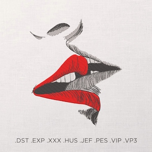 Kiss Machine Embroidery Pattern, Love Theme Embroidery Design, Romantic Embroidery For Shirt, Embroidery Gift For Beloved, Red Lips Pattern