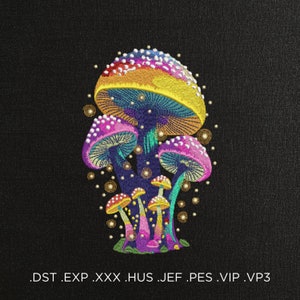 Magic Mushroom with Fireflies Machine Embroidery Design - Fireflies Embroidery Files - 8 Sizes - Instant Download - 497