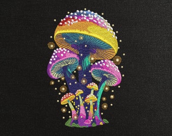Magic Mushroom with Fireflies Machine Embroidery Design - Fireflies Embroidery Files - 8 Sizes - Instant Download - 497