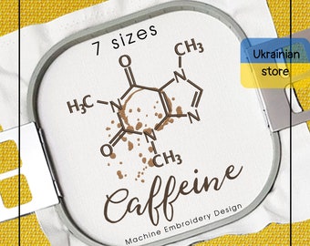 Caffeine Molecule Embroidery DESIGN FILE - Machine embroidery design -7 sized - Instant download