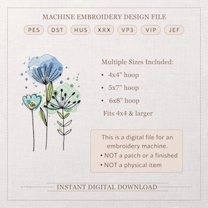 Floral Machine Embroidery Design - Watercolor Embroidery Files - Digitized Flower Embroidery - 8 Sizes - Instant Download image 2
