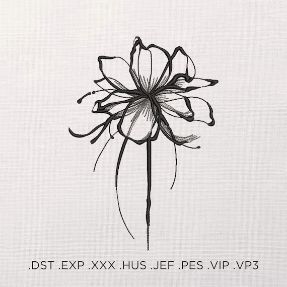 Black Flower Machine Embroidery Design, Minimalist Floral Line Art Embroidery File, Ink Sketch Flower Pattern, 8 Sizes