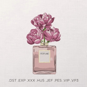 Perfume with Flowers Machine Embroidery Design - Floral Perfume - Perfume Bottle - 9 Sizes - Instant Download