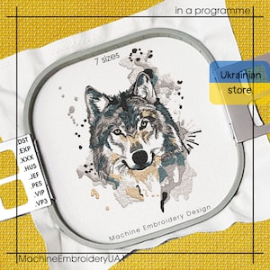 Wolf Watercolor Machine Embroidery Design - Wolf File Embroidery Design - 7 sizes - Instant Download