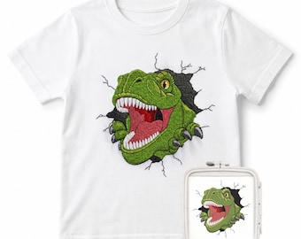 T-Rex Machine Embroidery Design, Dinosaur Embroidery for Boys Shirt, Birthday Gift, PES DST JEF, 7 Sizes