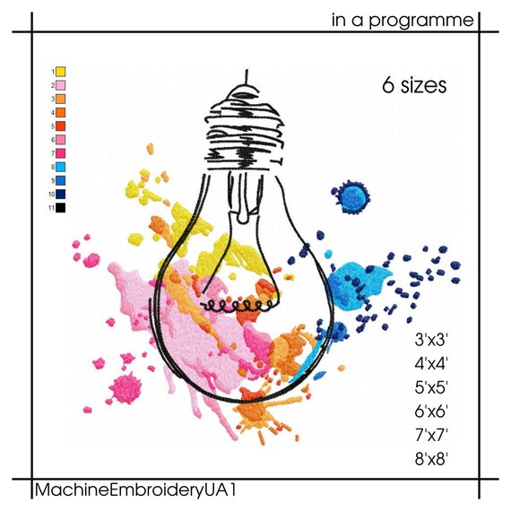 Watercolor Embroidery Light Bulb Watercolor Splatter Machine Embroidery  Design 6 Sizes Instant Download 