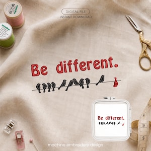 他とは違うデザイン、電線にとまる鳥の刺繍デザイン（PES/DST形式）