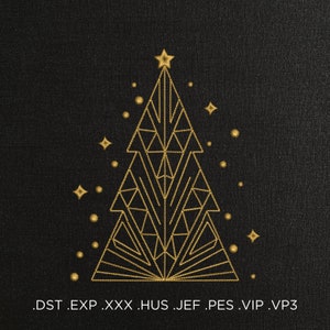 Geometric Christmas Tree Machine Embroidery Pattern, Gold Christmas Tree Embroidery Design, Outline Christmas Tree, Holiday Napkins Gift