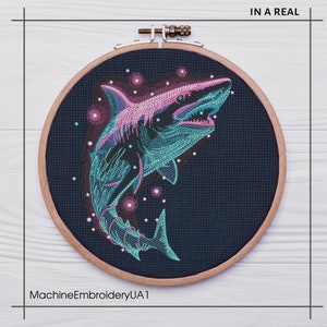 Magic Shark with Fireflies Machine Embroidery Design - Shark Embroidery Files - 6 Sizes - Instant Download image 8