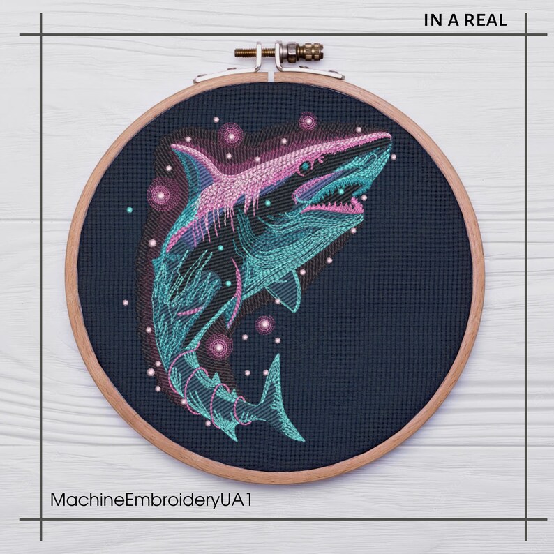 Magic Shark with Fireflies Machine Embroidery Design - Shark Embroidery Files - 6 Sizes - Instant Download image 8