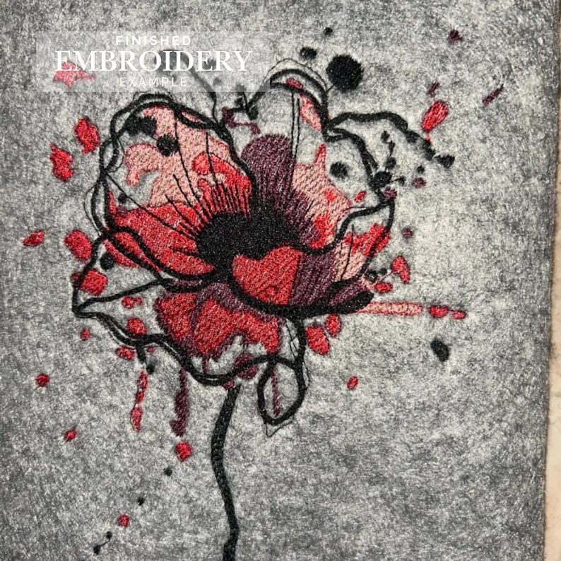 Poppy Embroidery Design File, Watercolor Flower Machine Embroidery Pattern, Floral Embroidery for Clothes, Instant Download, PES DST JEF VP3 image 11
