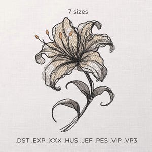 Motif de broderie machine fleur de lys aquarelle, motif floral style croquis, cadeau pour amoureux de lys, broderie pour chemise