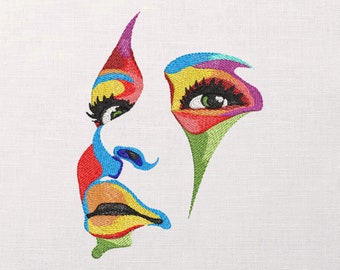 Colorful Face - machine embroidery art - machine embroidery design - 7 sizes - Instant download