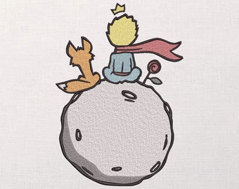 The Little Prince on the Moon Machine Embroidery Design - Princes Rose Embroidery files - 7 sizes - Instant Download