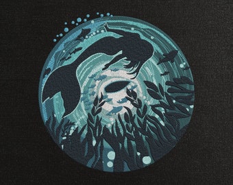 Underwater Mermaid Silhouette Machine Embroidery Pattern, Oceanic Fantasy Motif, Marine Themed Machine Embroidery Files, Modern Embroidery