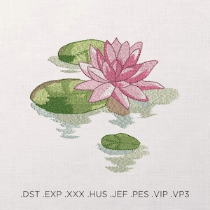 Seerose Maschinenstickerei Design, zierliche Wasserblumen Stickmuster, rosa Blumen Stickmuster, moderne Stickerei Wanddekoration