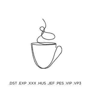 Cozy Cup Of Coffee Embroidery Design, Coffee Embroidery Pattern, Café Embroidery Design, Outline Embroidery Design, Simple Embroidery Files