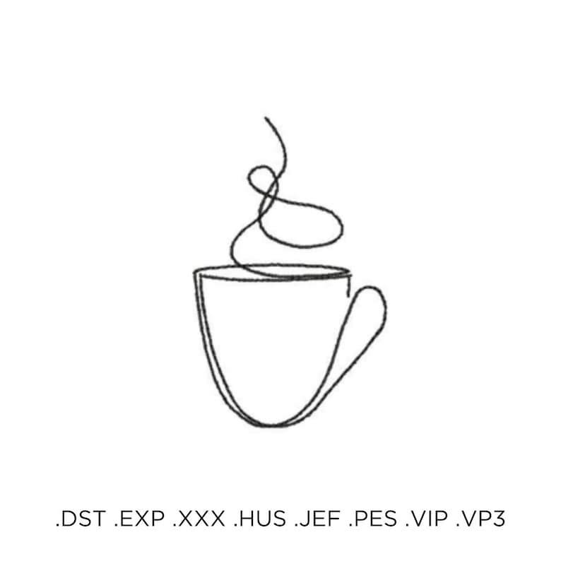May include: A simple line drawing of a coffee cup with steam rising from it.