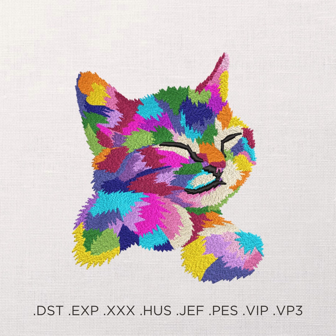 Bright Rainbow Cat - Machine Embroidery Design - Cute Cat Embroidery ...