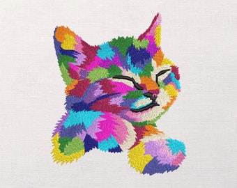 Bright rainbow cat - machine embroidery design - cute cat embroidery files - 7 sizes - Instant download