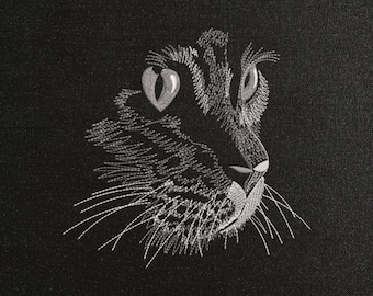Cute tabby cat on a BLACK background Machine Embroidery Design - Cute tabby cat Embroidery Files - 8 Sizes - Instant Download