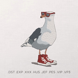 Seagull with glasses and sneakers Machine Embroidery Design - Seagull embroidery files - 6 sizes - Instant download