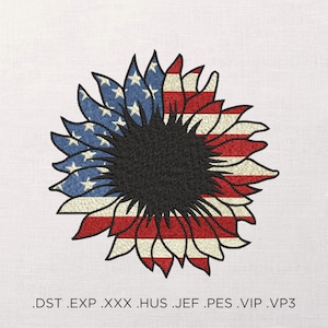 America Flag, America Symbol, America Sunflower, 4th of July Machine Embroidery Design - 7 sizes - Instant Download