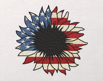 America Flag, America Symbol, America Sunflower, 4th of July Machine Embroidery Design - 7 sizes - Instant Download