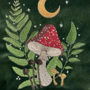 Mushroom Embroidery Design, Forest Mushroom Machine Embroidery File, Amanita Mushroom Embroidery Pattern, Botanical Embroidery Design image 2