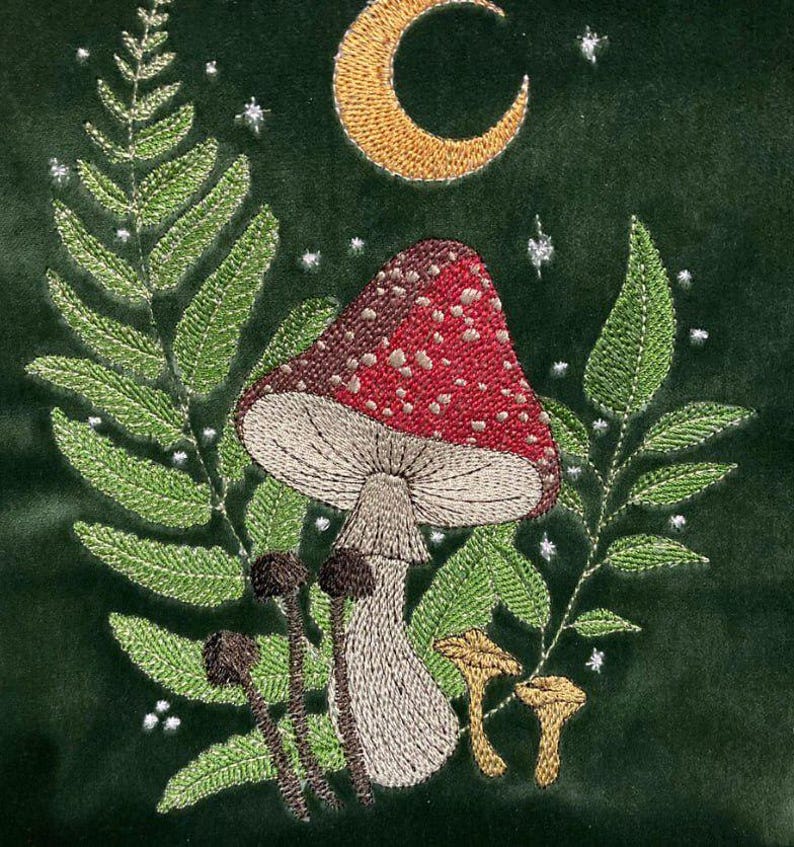 Mushroom Embroidery Design, Forest Mushroom Machine Embroidery File, Amanita Mushroom Embroidery Pattern, Botanical Embroidery Design image 2