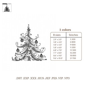 Elegant Christmas Tree Machine Embroidery Design, Filigree Xmas Digitized Stitch File for Small Business, Holiday Pattern PES DST image 4