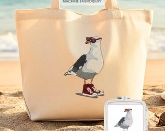 Cool Seagull Machine Embroidery Design, Funny Bird in Sneakers for T-Shirts and Hoodies, Streetwear Style Embroidery File, Instant Download