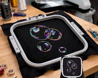 Soap bubbles realistic machine embroidery for clothing and textiles