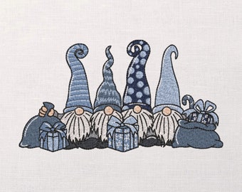 Christmas Gnomes with Gifts Machine Embroidery Design - Gnomes Embroidery Files - 7 Sizes - Instant Download