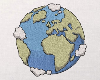 Earth Machine Embroidery Pattern, Planet with Clouds Embroidery Design, Geography Themed Embroidery, Eco-Friendly Planet Embroidery Design
