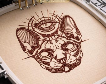 Sphynx Cat Embroidery Design, Tattoo Cat Machine Embroidery File, Mystical Cat Embroidery, Occult Cat Head Embroidery, Gothic Cat Design
