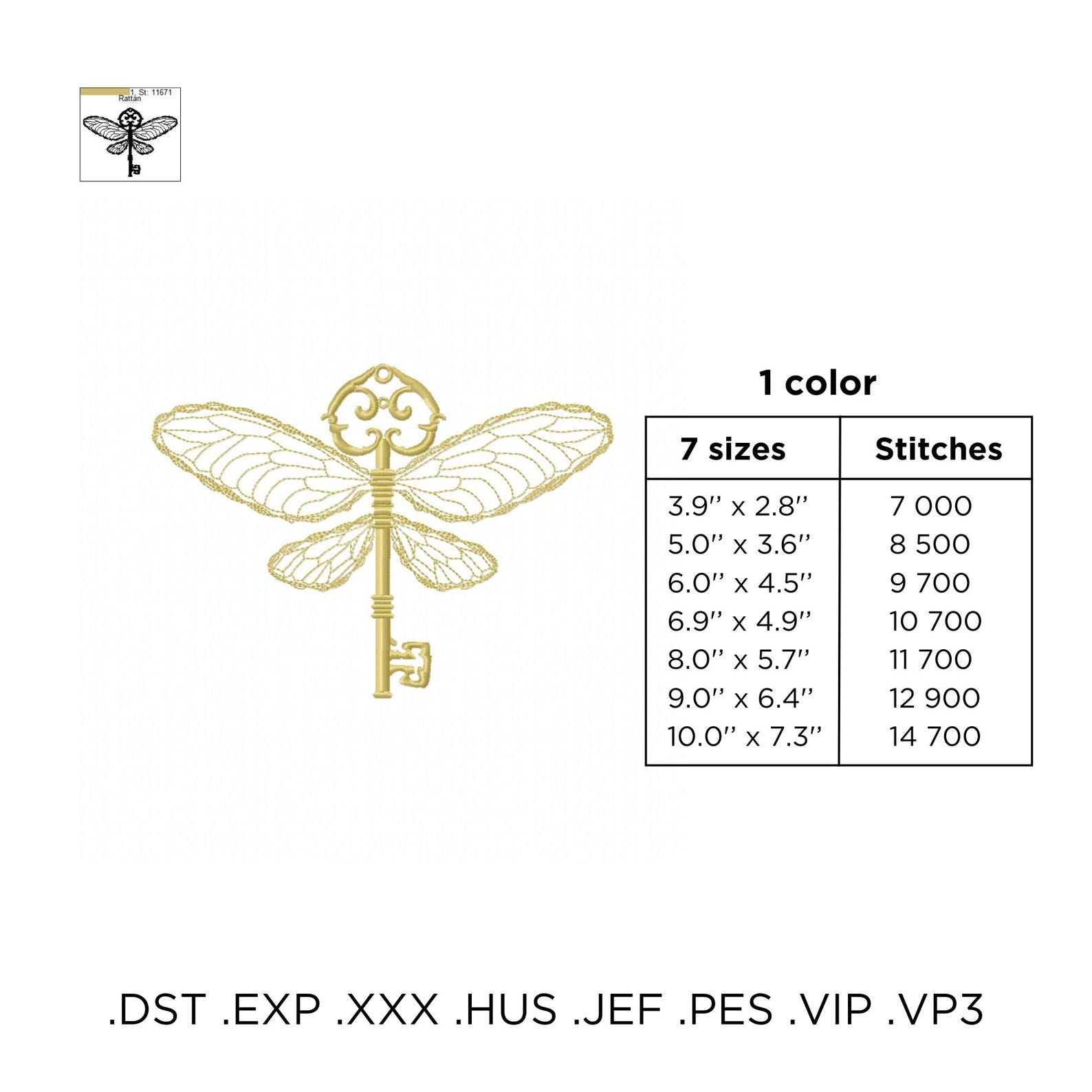 Exclusive Flying Key Machine Embroidery Pattern, Magical Winged Key ...