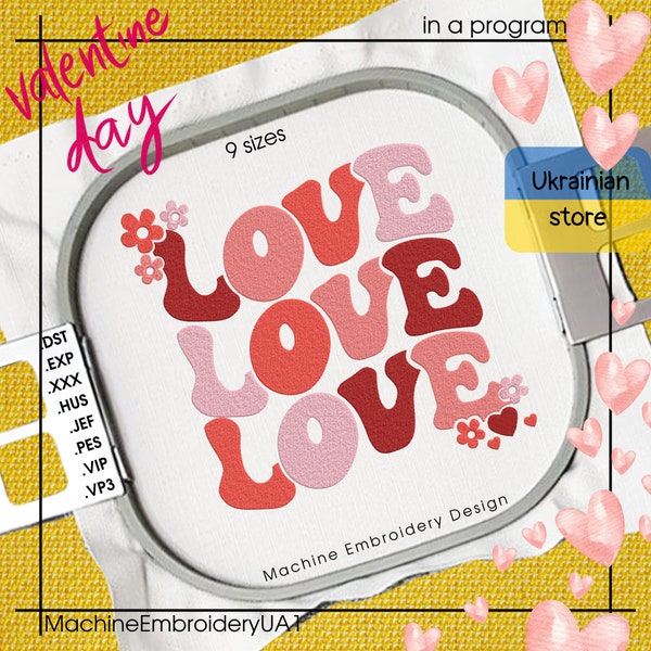 LOVE machine embroidery design - Valentine's Day embroidery files - 7 sizes = Instant download