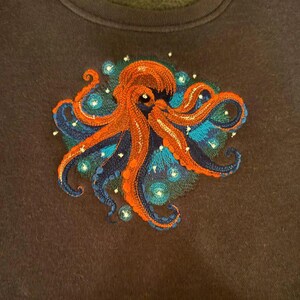 Diseño de bordado a máquina de pulpo mágico con luciérnagas - Archivos de bordado de pulpo - 7 tamaños - Descarga instantánea imagen 3