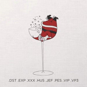 Santa Claus in a Glass of Champagne Machine Embroidery Design - Santa in a Glass of Embroidery Files - 7 Sizes - Instant Download