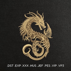 Golden Dragon Machine Embroidery Design - Golden Dragon Embroidery Files - 6 Sizes - Instant Download