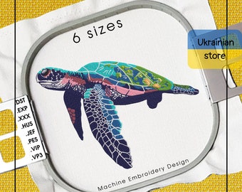 Conception de broderie machine tortue - fichiers de broderie aquarelle tortue de mer - 6 tailles - Téléchargement instantané