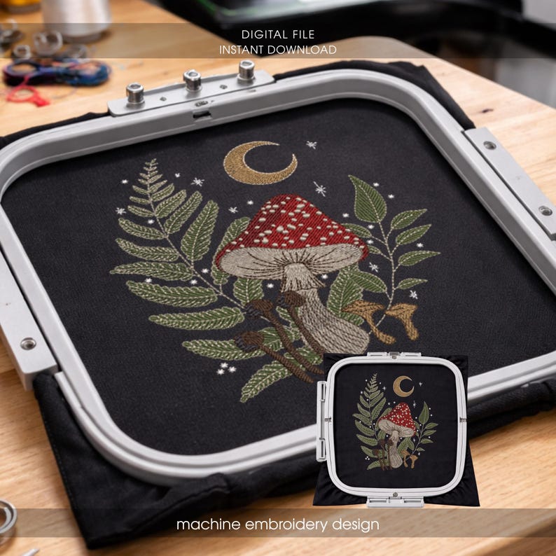 Mushroom Embroidery Design, Forest Mushroom Machine Embroidery File, Amanita Mushroom Embroidery Pattern, Botanical Embroidery Design image 1