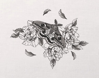 Butterfly in Peonies Machine Embroidery Design - Lace Embroidery Files - 9 sizes - Instant Download