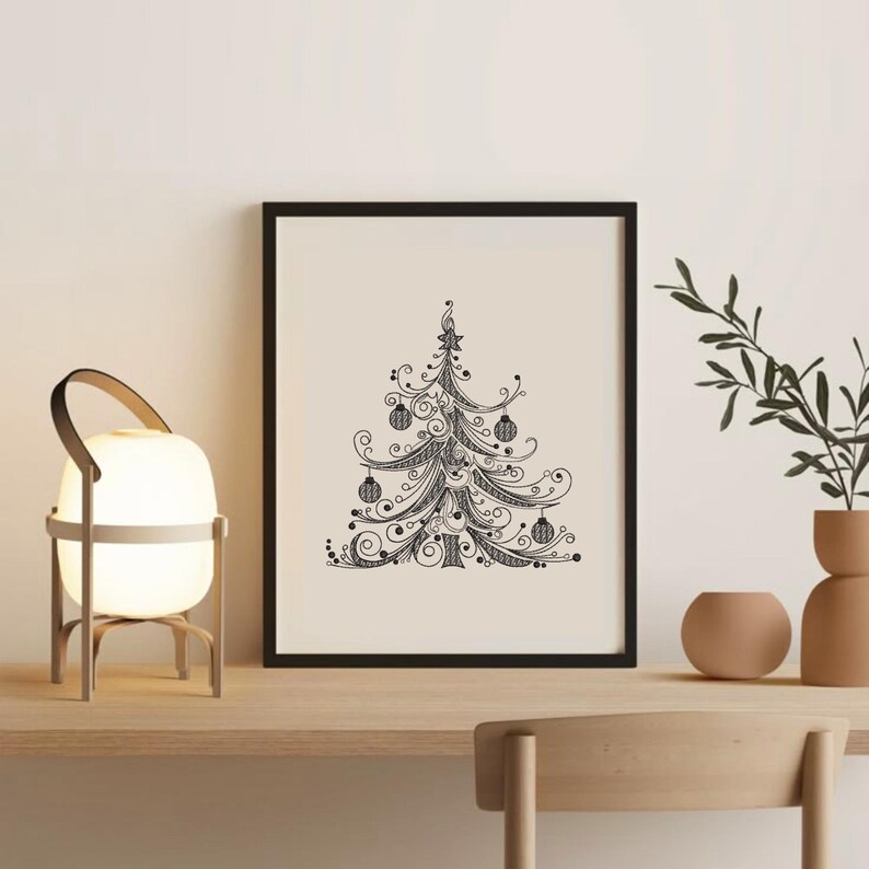 Elegant Christmas Tree Machine Embroidery Design, Filigree Xmas Digitized Stitch File for Small Business, Holiday Pattern PES DST image 10